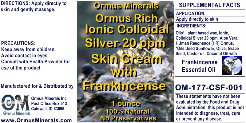 Ormus Minerals Ormus Rich Ionic Colloidal Silver 20 ppm Skin Cream with Frankincense